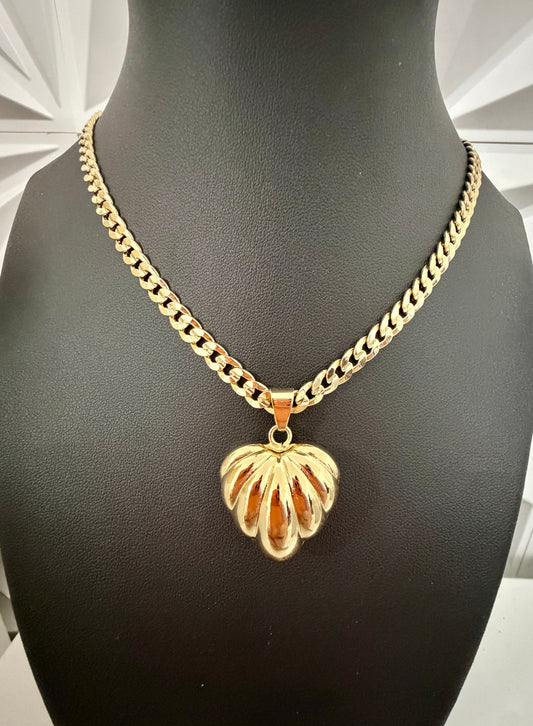 Cadena de eslabón cubano corte de brillo con colgante de corazón