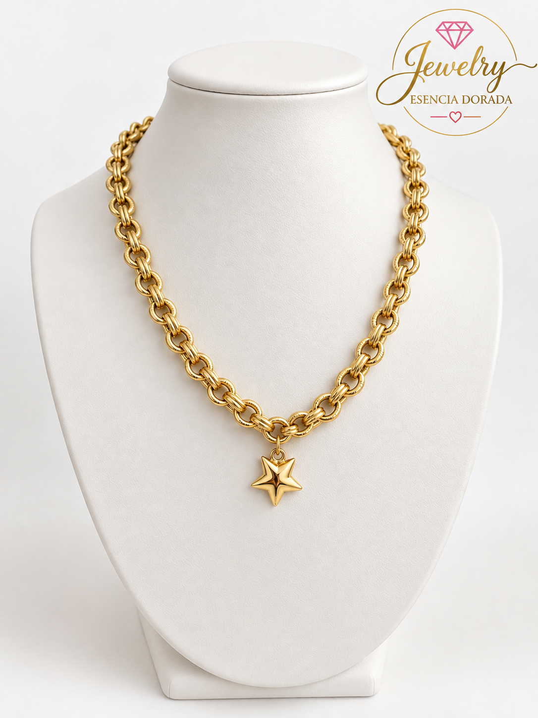 Cadena en estilo rolo con colgante de estrella plain