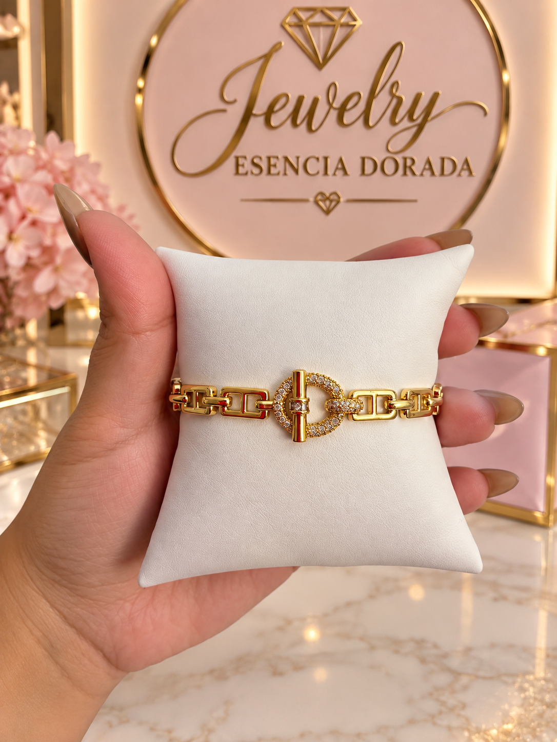 Pulsera elegante de doble cierre en estilo plain con centro diamantado