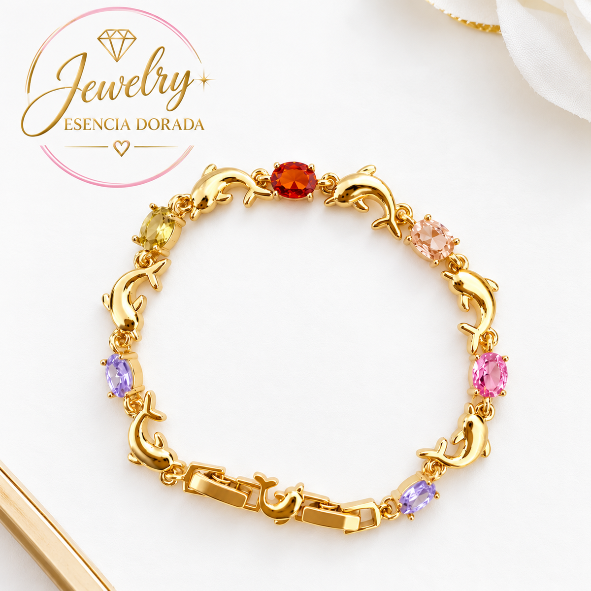 Pulsera de delfin multicolor con doble cierre