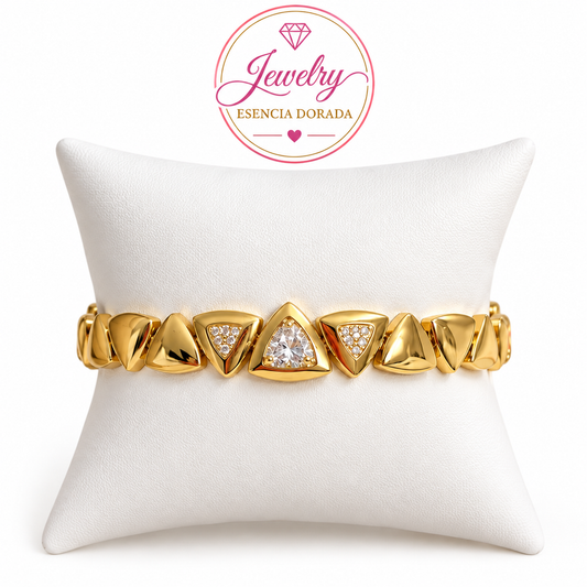 Pulsera en forma de triángulos plain con el centro diamantado