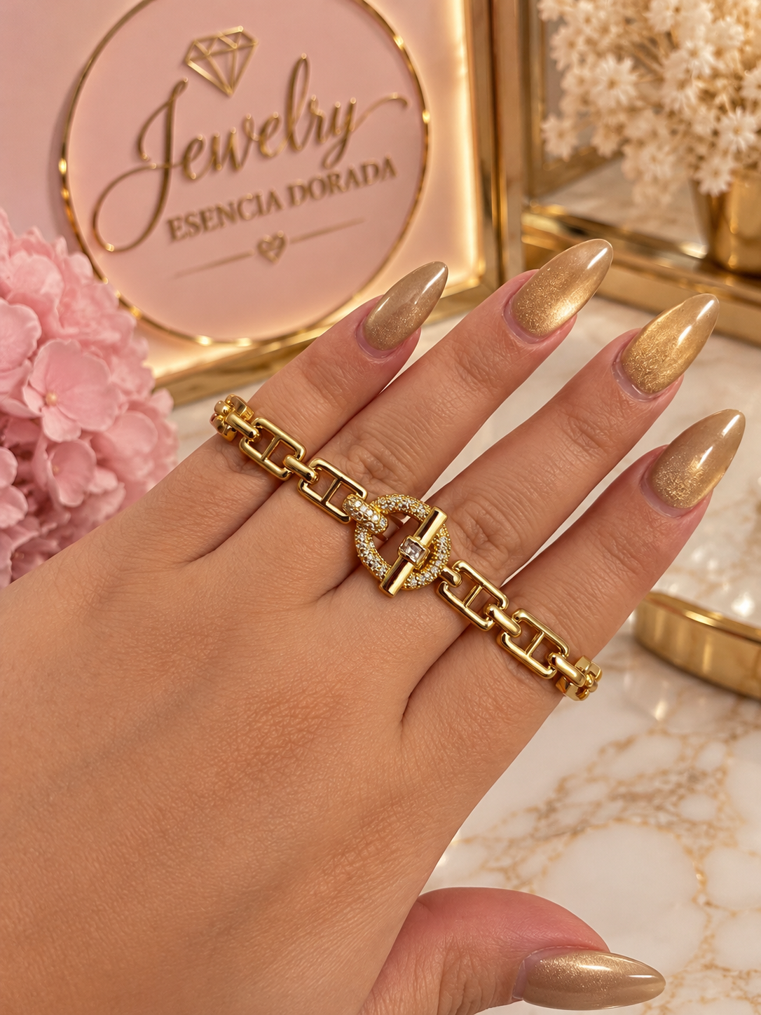 Pulsera elegante de doble cierre en estilo plain con centro diamantado